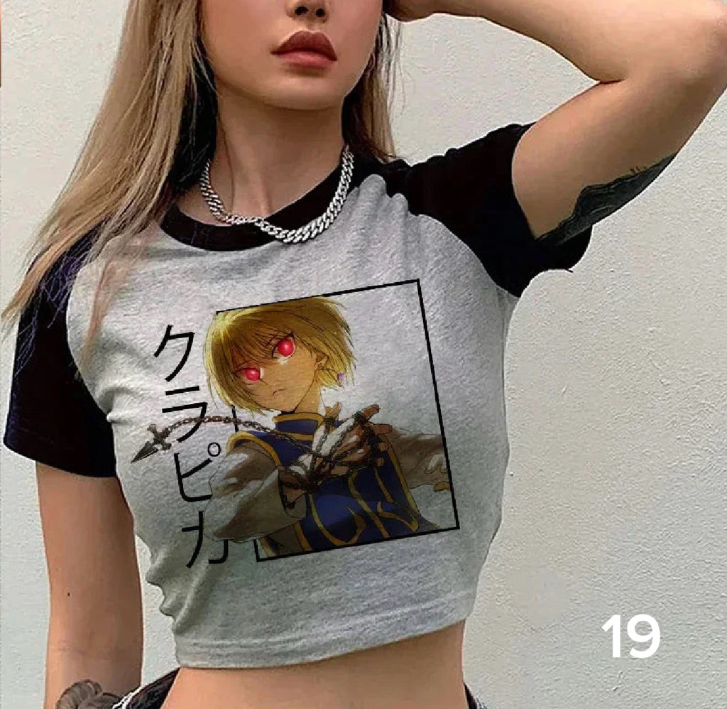 90s Anime Crop Top T-shirt Hunter X Hunter Tees Cropped Harajuku Cartoon Killua Tshirt Funny Hisoka T Shirt Tops Y2k Manga