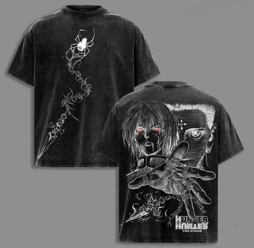 Kurapika Chrollo Print T-shirt Anime Hunter x Hunter Clothing Men Women Cotton Tshirts Retro Washed T Shirt Harajuku Male Tops