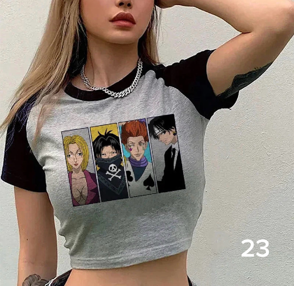 90s Anime Crop Top T-shirt Hunter X Hunter Tees Cropped Harajuku Cartoon Killua Tshirt Funny Hisoka T Shirt Tops Y2k Manga