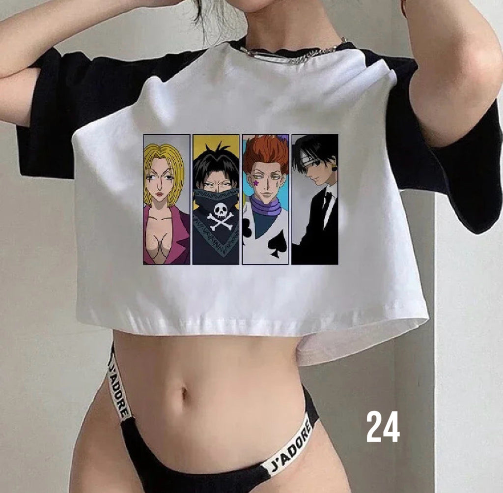 Crop Top T-shirt Hunter X Hunter Tees Cropped Harajuku Cartoon Killua Tshirt Funny Japanese Anime Hisoka T Shirt Tops Y2k Manga