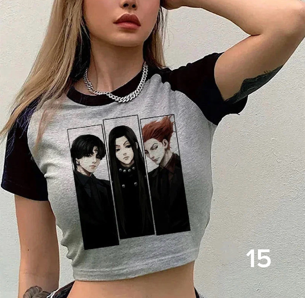 90s Anime Crop Top T-shirt Hunter X Hunter Tees Cropped Harajuku Cartoon Killua Tshirt Funny Hisoka T Shirt Tops Y2k Manga