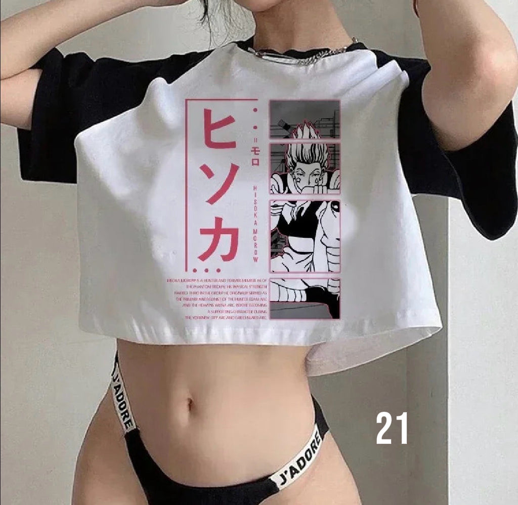 Crop Top T-shirt Hunter X Hunter Tees Cropped Harajuku Cartoon Killua Tshirt Funny Japanese Anime Hisoka T Shirt Tops Y2k Manga