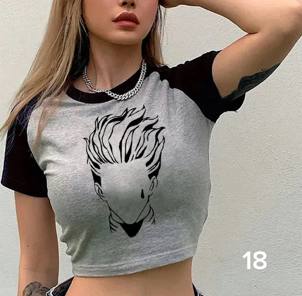 90s Anime Crop Top T-shirt Hunter X Hunter Tees Cropped Harajuku Cartoon Killua Tshirt Funny Hisoka T Shirt Tops Y2k Manga