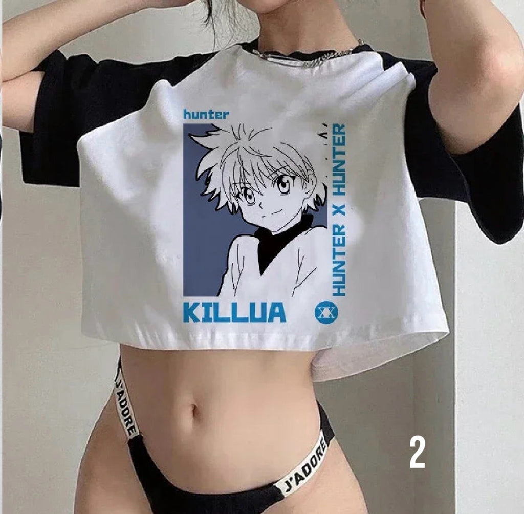 Crop Top T-shirt Hunter X Hunter Tees Cropped Harajuku Cartoon Killua Tshirt Funny Japanese Anime Hisoka T Shirt Tops Y2k Manga