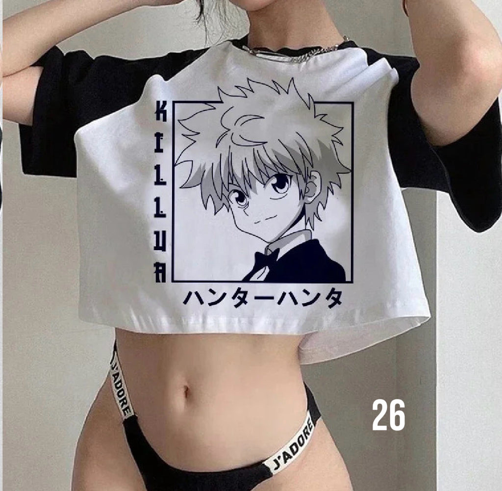 Crop Top T-shirt Hunter X Hunter Tees Cropped Harajuku Cartoon Killua Tshirt Funny Japanese Anime Hisoka T Shirt Tops Y2k Manga
