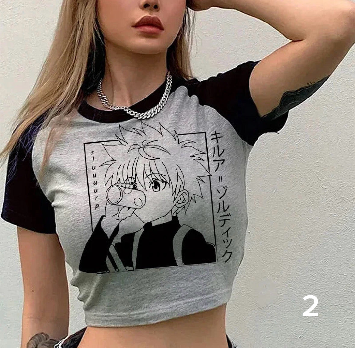 90s Anime Crop Top T-shirt Hunter X Hunter Tees Cropped Harajuku Cartoon Killua Tshirt Funny Hisoka T Shirt Tops Y2k Manga
